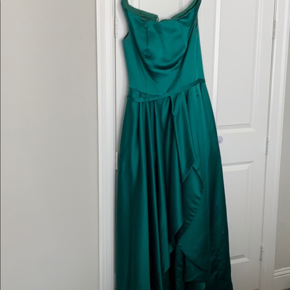 Brocade green high low dress